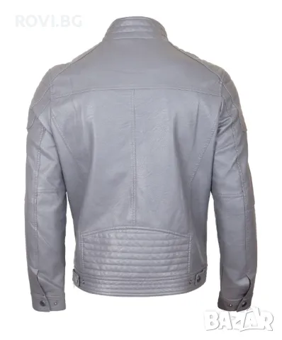 Мъжко сиво кожено яке – 3469, снимка 6 - Якета - 47297274