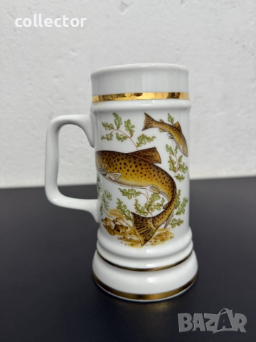 Порцеланова халба с рибарски мотиви / пастърва. №7591, снимка 4 - Антикварни и старинни предмети - 52318314