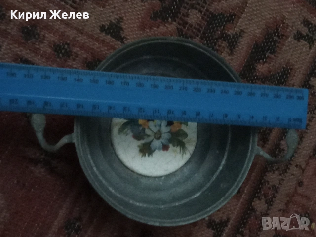 Антикварен калаен съд (купичка)с дръжки 54275, снимка 4 - Антикварни и старинни предмети - 53624465