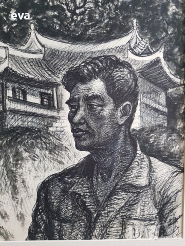 проф. СТОЯН ДОМУСЧИЕВ /1935-2021/ Китай - Китаец и пагода , снимка 3 - Картини - 39089020