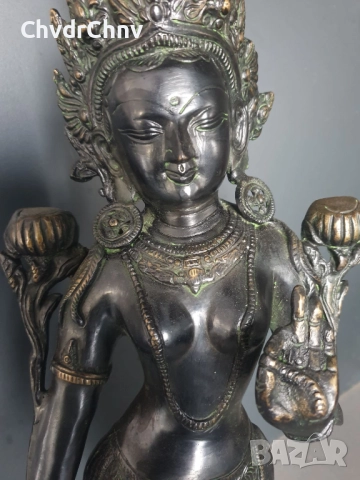 54см-4кг будистка фигура/стара азиатска бронзова скулптура/статуетка на богинята на мъдростта Тара, снимка 6 - Антикварни и старинни предмети - 51344855