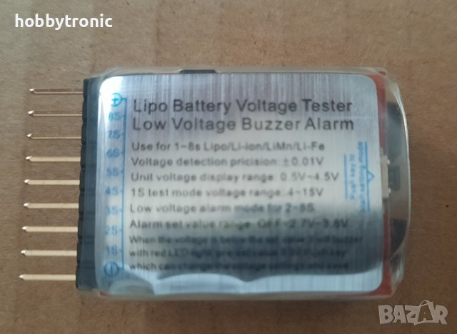 Li-Ion, LiPo battery voltage tester, buzzer - тестер на батерии 1S-8S, снимка 3 - Друга електроника - 36548310