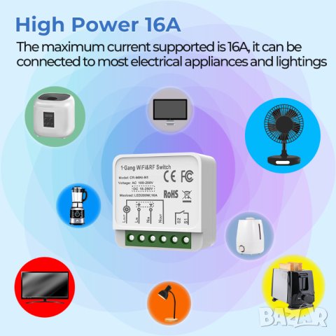 Безжично реле RF+WIFI, 16A Tuya, снимка 10 - Друга електроника - 42458313