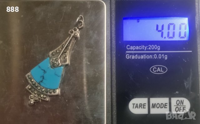 Сребърна висулка 925 проба с тюркоаз и маркизити , снимка 6 - Колиета, медальони, синджири - 44185695