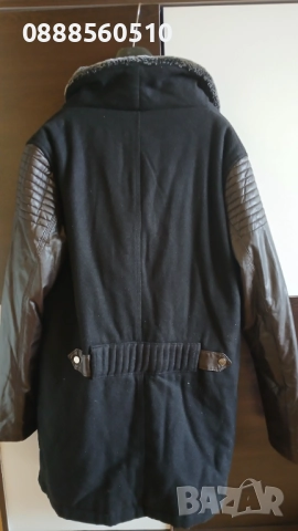 НАМАЛЕНИЕ* Стилно и Модерно Мъжко Палто с висока яка и кожени ръкави, снимка 2 - Палта - 51975075