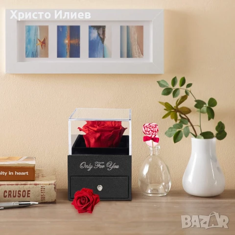 Сребърно колие с камъни в луксозна кутия с вечна роза Подарък за майка, снимка 4 - Колиета, медальони, синджири - 50793625