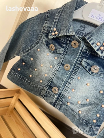 Детско дънково яке с розови перли ПОСЛЕДНО, снимка 2 - Детски якета и елеци - 51117881