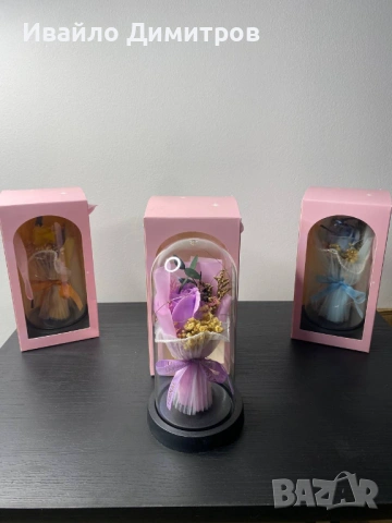 Вечна Роза в Купол с LED лампички в подаръчна кутия, снимка 2 - Декорация за дома - 53495743