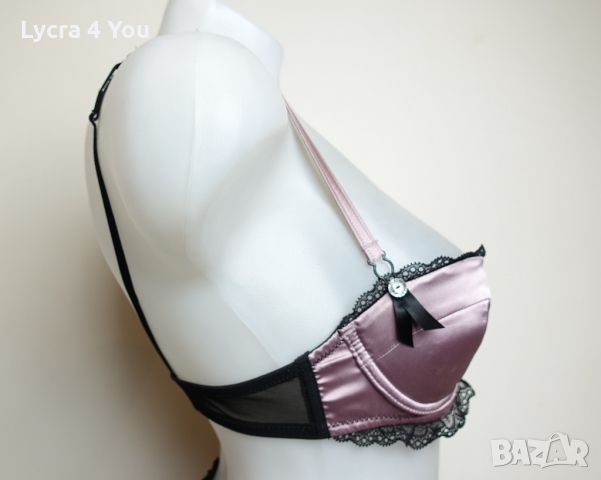 Розов сатенен сутиен с черна дантела 75В размер, снимка 5 - Бельо - 36040246