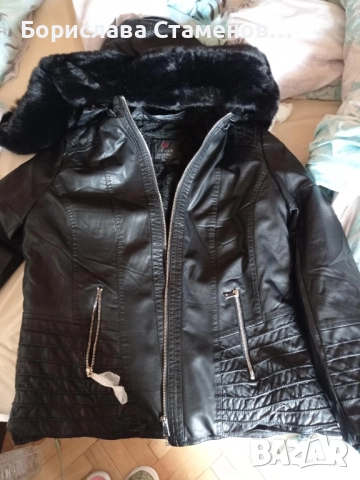 Черно кожено яке с подплата, снимка 2 - Якета - 52882095