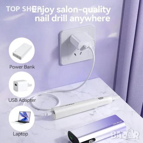 TOUCHBeauty Електрическа пила за нокти с акрилен лак, комплект за маникюр и педикюр с калъф, снимка 7 - Продукти за маникюр - 49566684