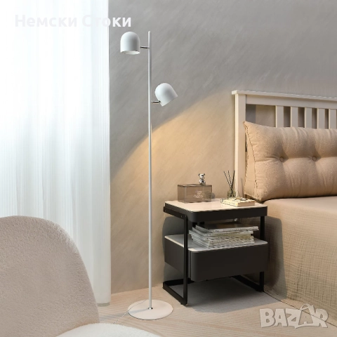 LED подова лампа с 2 крушки, до макс. 450 лумена, плавно димируема, въртящи се на 180° абажури, снимка 5 - Лед осветление - 52282754