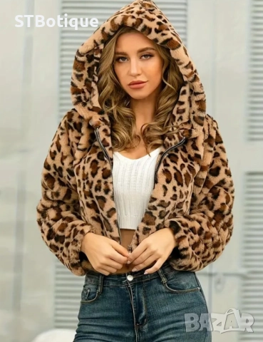 🐆 Елегантно Дамско Яке с Леопардов Принт и Качулка – STBoutique