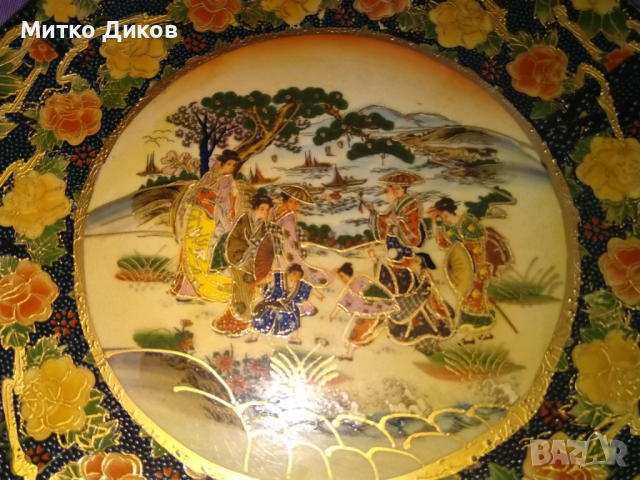 Красива чиния 255мм фи китайски порцелан уникат ръчно рисувана винтидж красива, снимка 3 - Декорация за дома - 44808324