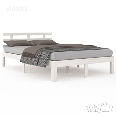 vidaXL Рамка за легло, бяла, масивно дърво, 140x190 см（SKU:814735）, снимка 3 - Спални и легла - 48223111