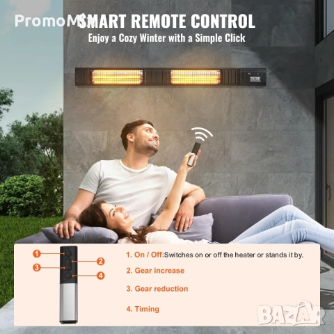 Инфрачервена двойна печка Vevor T17-GR30B 102см 3000W Инфрачервен карбонов отоплител с дистанционно , снимка 4 - Отоплителни печки - 53456302