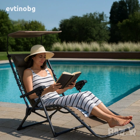 Сгъваем градински шезлонг с нулева гравитация и сенник – комфорт за пълна релаксация, снимка 4 - Градински мебели, декорация  - 53863839