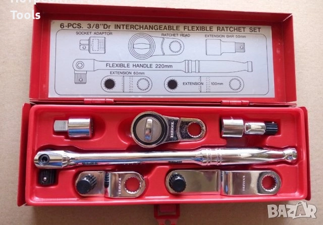 britool 3/8 тресчотка 6 броя комплект със сменяеми накрайници, снимка 2 - Гедорета - 52887963