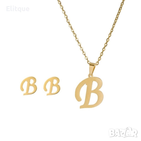 Дамско колие със златно покритие - висулка буква и две букви обеци. Буквите са латински! , снимка 6 - Колиета, медальони, синджири - 52787628