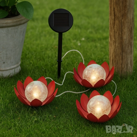 LED слънчев градински соларен панел с 3 светещи лампи цветя