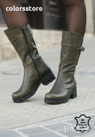 Равни ботуши - зелена ЕСТЕСТВЕНА кожа - 504