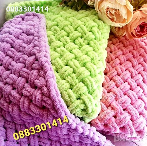 Ръчно плетено одеяло Hand made За изписване За количка Порт бебе, снимка 4 - Спално бельо и завивки - 35981447