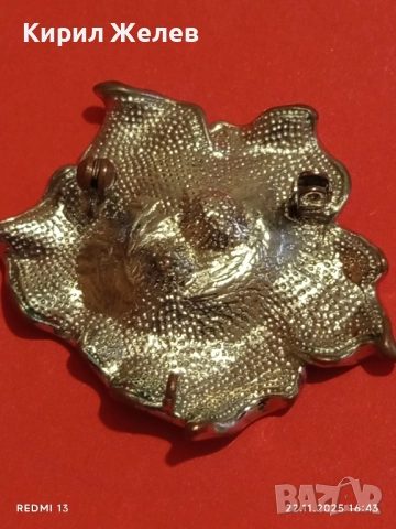 АРТ БРОШКА с ТЮРКОАЗЕНО ЕМАЙЛИРАНО ЦВЕТЕ и КРИСТАЛИ 28545, снимка 6 - Антикварни и старинни предмети - 52503904
