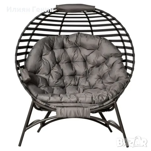 Градински стол Outsunny Papasan, 2 - местен с възглавница, снимка 7 - Градински мебели, декорация  - 55956947