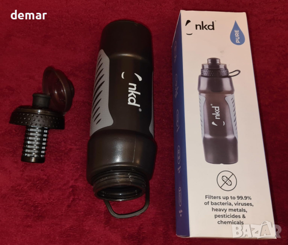 nkd Life Pure Голяма черна спортна бутилка от 950 мл, със стискаща се капачка за прах с филтър , снимка 5 - Спортна екипировка - 44734731