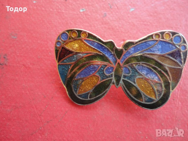 Уникална позлатена брошка с емайл Пеперуда, снимка 6 - Други - 40083719