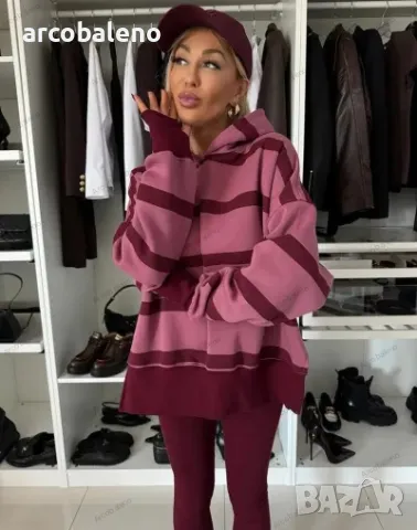 Дамски ежедневен комплект от две части свободен суичър с щампа и качулка, 3цвята , снимка 14 - Комплекти - 47753764