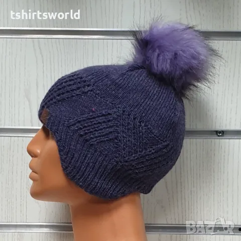 Нова детска зимна шапка тип ушанка с помпон в лилав цвят, снимка 3 - Шапки, шалове и ръкавици - 47893944
