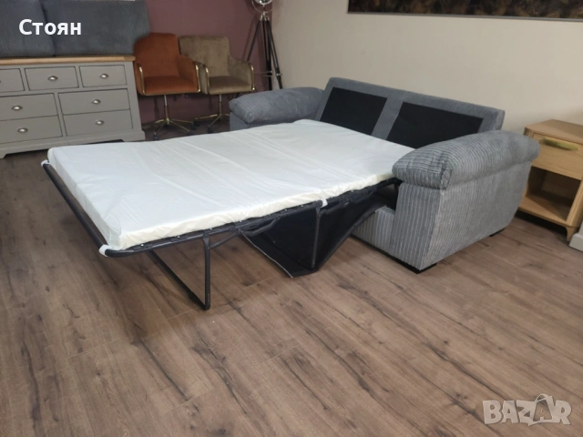 Сив диван от плат с функция сън, снимка 3 - Дивани и мека мебел - 53719401
