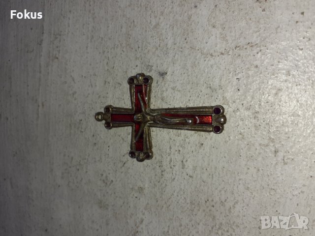 Стар бронзов кръст с емайл, снимка 4 - Антикварни и старинни предмети - 39943472
