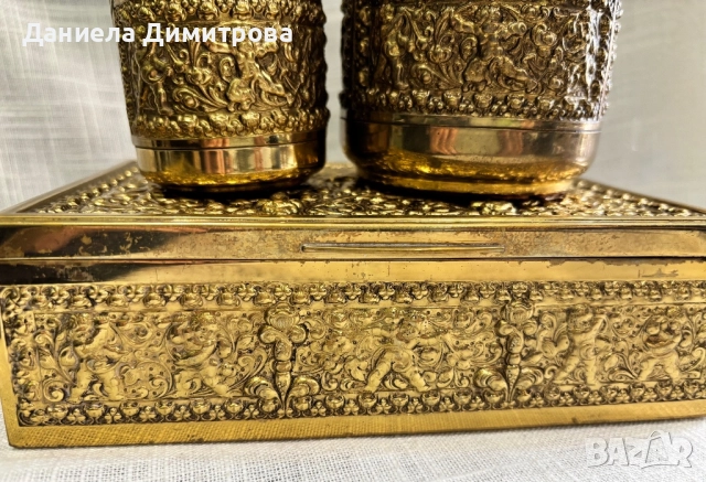 Сет от кутия за пури, запалка и съд за тютюн от месинг/бронз, снимка 4 - Антикварни и старинни предмети - 52466922