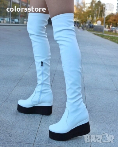 Ботуши на платформа - бяла кожа с черно ходило - 132K

