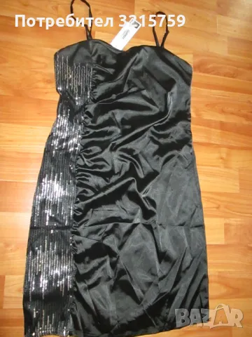 Нова дизайнеска сатенена черна рокля, пайети ,размер S, снимка 1