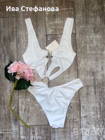Нов с етикета висока талия  красив цял изрязан бял бански костюм номер 40, снимка 8 - Бански костюми - 41750730
