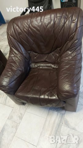 Кожена гарнитура от естествена кожа и масичка, снимка 2 - Дивани и мека мебел - 39824913