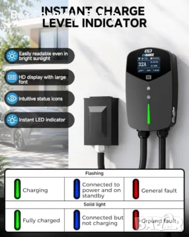 Нова EVDANCE зарядна станция Type 2 7.4kW 32A WiFi Bluetooth 6.5м кабел EV зарядно кола, снимка 3 - Аксесоари и консумативи - 55959473