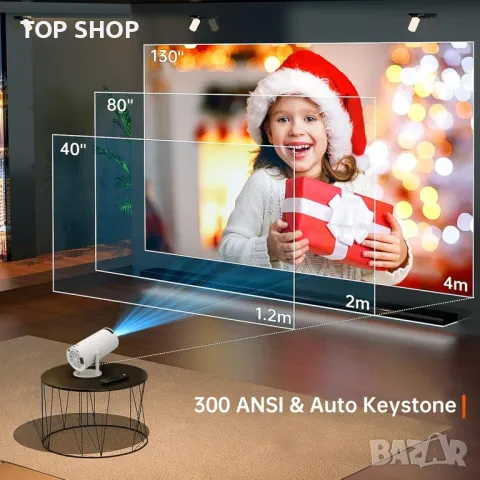 НОВ тестван Мини 4K проектор за телефон, TV Stiс WiFi и Bluetooth, преносимо домашно кино, снимка 5 - Плейъри, домашно кино, прожектори - 49700257