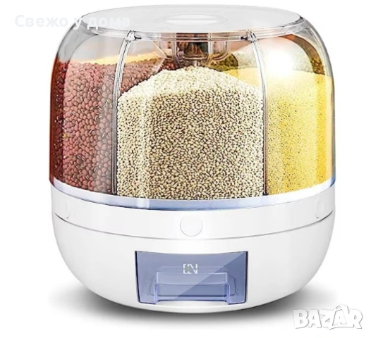 НОВ Диспенсър за зърнени храни, 6 отделения\7.5л., въртяща основа, Бял, снимка 4 - Други - 53465865