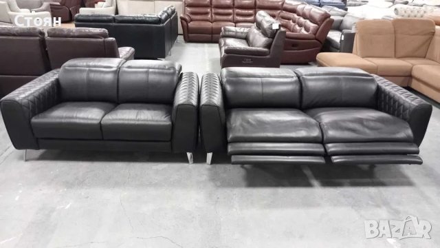 Черен комплект кожени дивани тройка и двойка "Tolouse", снимка 2 - Дивани и мека мебел - 40284623