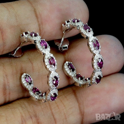 925 сребърни обеци с родолит гранат, диопсид, цитрин, гранат, снимка 2 - Обеци - 51770449