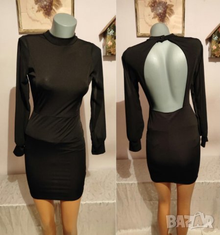 Елегантна черна къса рокля с гол гръб р-р S, снимка 1 - Рокли - 39226602