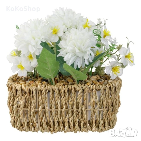 Саксия с бели цветя/кашпа с изкуствени бели цветя, снимка 3 - Изкуствени цветя - 53275514