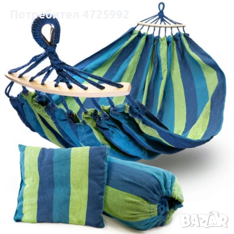 Хамак XXL с възглавница и чанта — максимален комфорт до 250 кг за релакс навън, снимка 4 - Други - 53342297