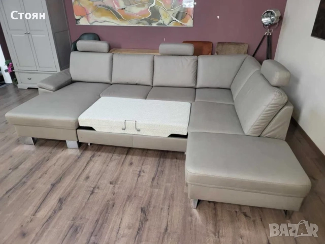 ПРОМОЦИЯ!!!Бежов П-образен ъглов диван от плат Sambia с функция сън, снимка 4 - Дивани и мека мебел - 52830077