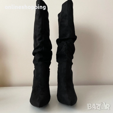 **НОВИ** стилни дамски ботуши на ток в черен цвят, размер 38, снимка 3 - Дамски ботуши - 53025211