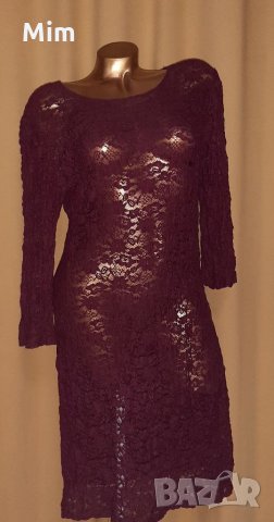 MONGUL M/L Дантелена, прозрачна рокля бордо с дълъг ръкав 